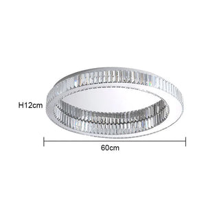 The Luxury Ceiling Circle Crystal Light is a sophisticated round LED ceiling fixture with a crystal border, measuring 60cm in diameter and 12cm in height. It's an excellent choice for those looking to elevate a room's ambiance with luxurious lighting options.