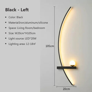 The Arc Wall Sconce, a chic and contemporary lighting fixture crafted from iron, aluminum, and silicone, comes in black and is designed specifically for left-side wall placement. Featuring an LED light source ideal for minimalist bedroom decor, it stands 105 cm tall and 20 cm wide, efficiently illuminating spaces between 12-18 sqm.