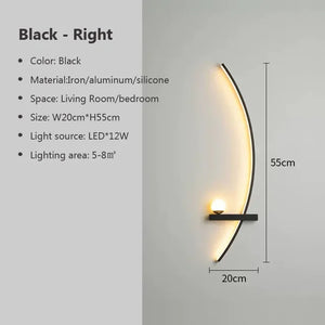 The Arc Wall Sconce is a modern black lighting fixture featuring a sleek design and detailed specifications. It measures 55cm in height and 20cm in width, incorporating elegant materials for an upscale finish. Suitable for living rooms or bedrooms, this sophisticated wall sconce utilizes a 12W LED light source to provide efficient illumination.