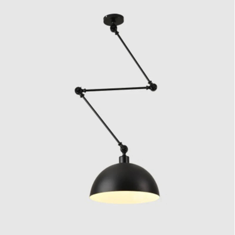 The Zig Zag Pendant Light is an industrial design black dome ceiling light with an adjustable arm for versatile positioning, offering a blend of style and functionality.