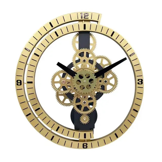 The Industrial Gear Wall Clock showcases a modern industrial design, highlighted by visible internal gears and stylish black hour and minute hands.