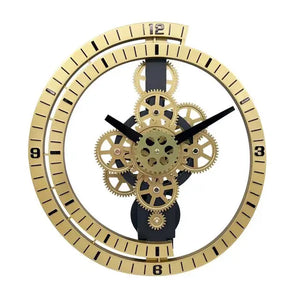 The Industrial Gear Wall Clock showcases a modern industrial design, highlighted by visible internal gears and stylish black hour and minute hands.