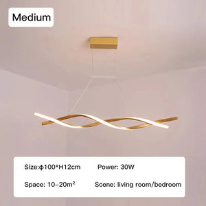 The Stylish Pendant Light is a contemporary medium-sized LED chandelier with a wavy design and gold finish. At 30W, it's perfect for living rooms or bedrooms, adding a modern touch to your space.