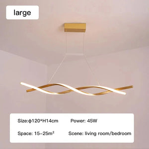 The Stylish Pendant Light, in a "large" size and featuring a nature-inspired twisted design, measures 120x14cm with 45W power. It's perfect for lighting up a modern living room or bedroom of 15-25m².