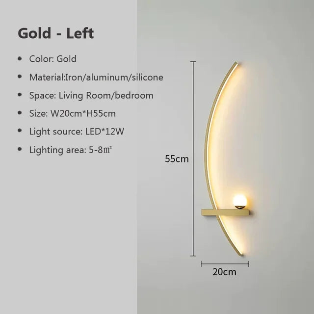 This sophisticated Arc Wall Sconce is ideal for living rooms or bedrooms, featuring a modern design crafted from iron, aluminum, and silicone. Measuring 20cm by 55cm and equipped with a 12W LED light source, it gracefully illuminates areas ranging from 5 to 8 square meters.