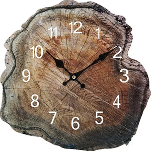 The Wooden Grain Wall Clock is crafted to look like a tree cross-section, with black hands and white numerals indicating the time.