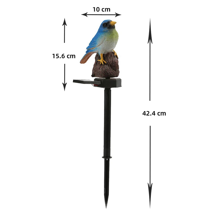 Add a charming touch to your outdoor space with the Solar Bird Light—a plastic songbird garden ornament featuring a sturdy stake, measuring 42.4 cm high and 10 cm wide, with the bird figure itself standing at 15.6 cm tall.