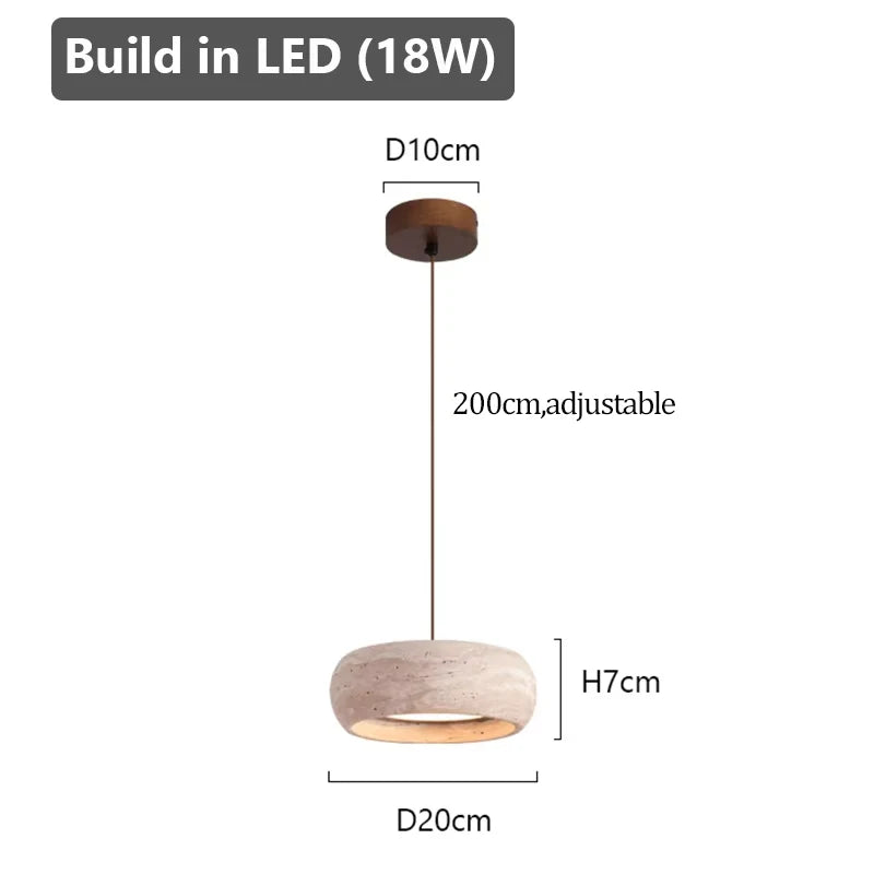 Diagram of the Natural Stone Pendant Light (18W, dimmable LED) featuring a 10cm ceiling base, 200cm adjustable cord, 7cm height, and 20cm diameter—ideal for elegant natural stone lighting.