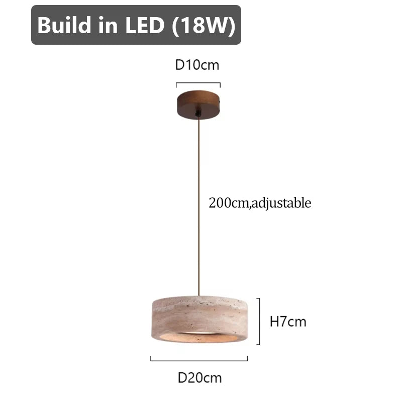 Japandi lighting inspiration: The Natural Stone Pendant Light features a dimmable 18W LED, 20cm circular fixture (7cm height), 10cm canopy, and a 200cm adjustable cord—perfect for stylish modern interiors.