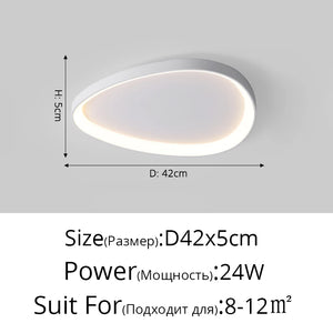 Discover the Nordic Minimalist Ceiling Light, a modern white fixture measuring 42cm in diameter and 5cm in height. With a powerful 24W output, it's perfect for rooms of 8-12 sqm, offering optional dimmable brightness and color temperature control for an optimal ambiance.