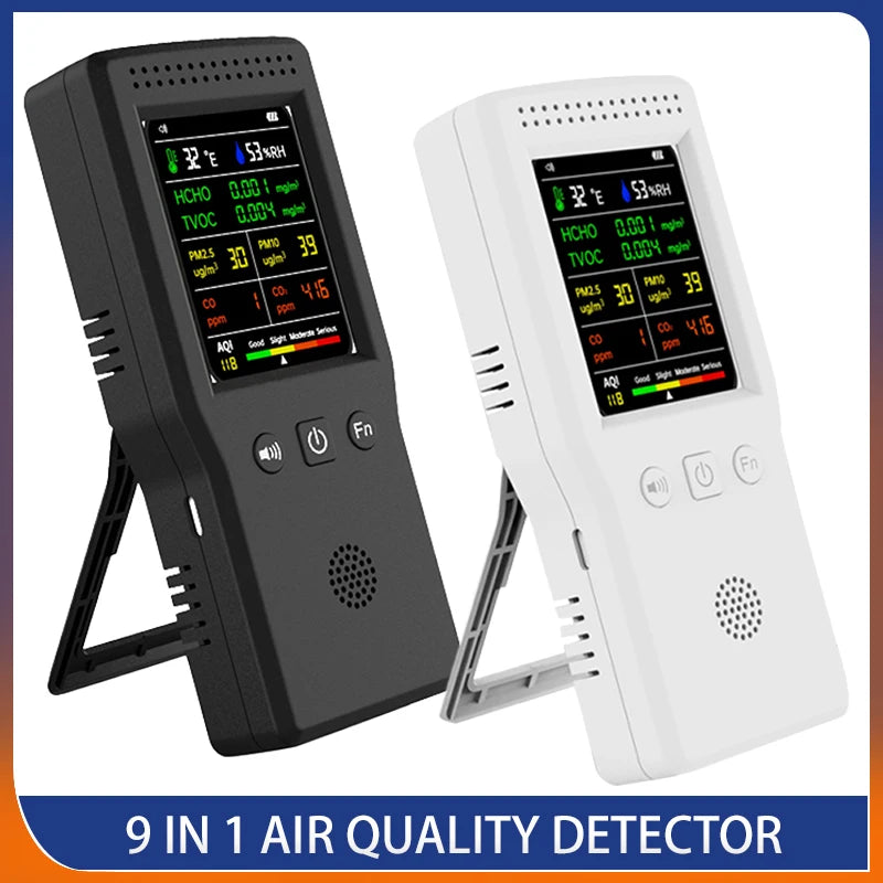 A portable air quality detector that measures pollutants in the environment.