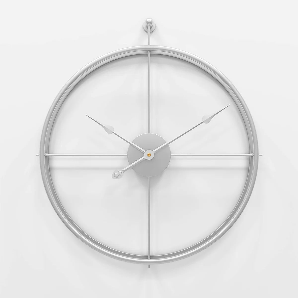 Minimalist Ring Wall Clock with a silver frame on a white wall, embodying simplicity and minimalism.