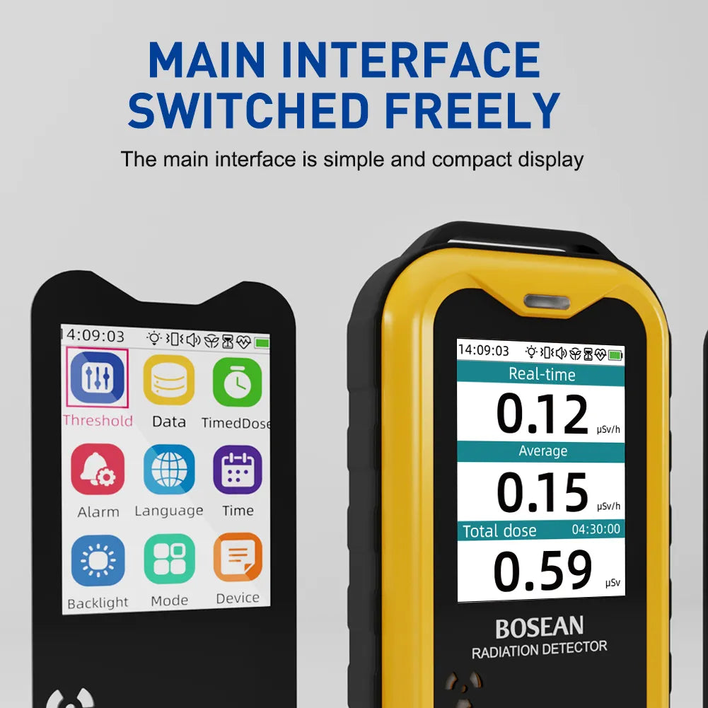 The main interface of the nuclear radiation detector is switched freely on a portable device for real-time data analysis.
