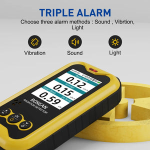 The Nuclear Radiation Detector has three alarm modes: vibration, sound and light and let you select the preferred mode when any radiation is detected.