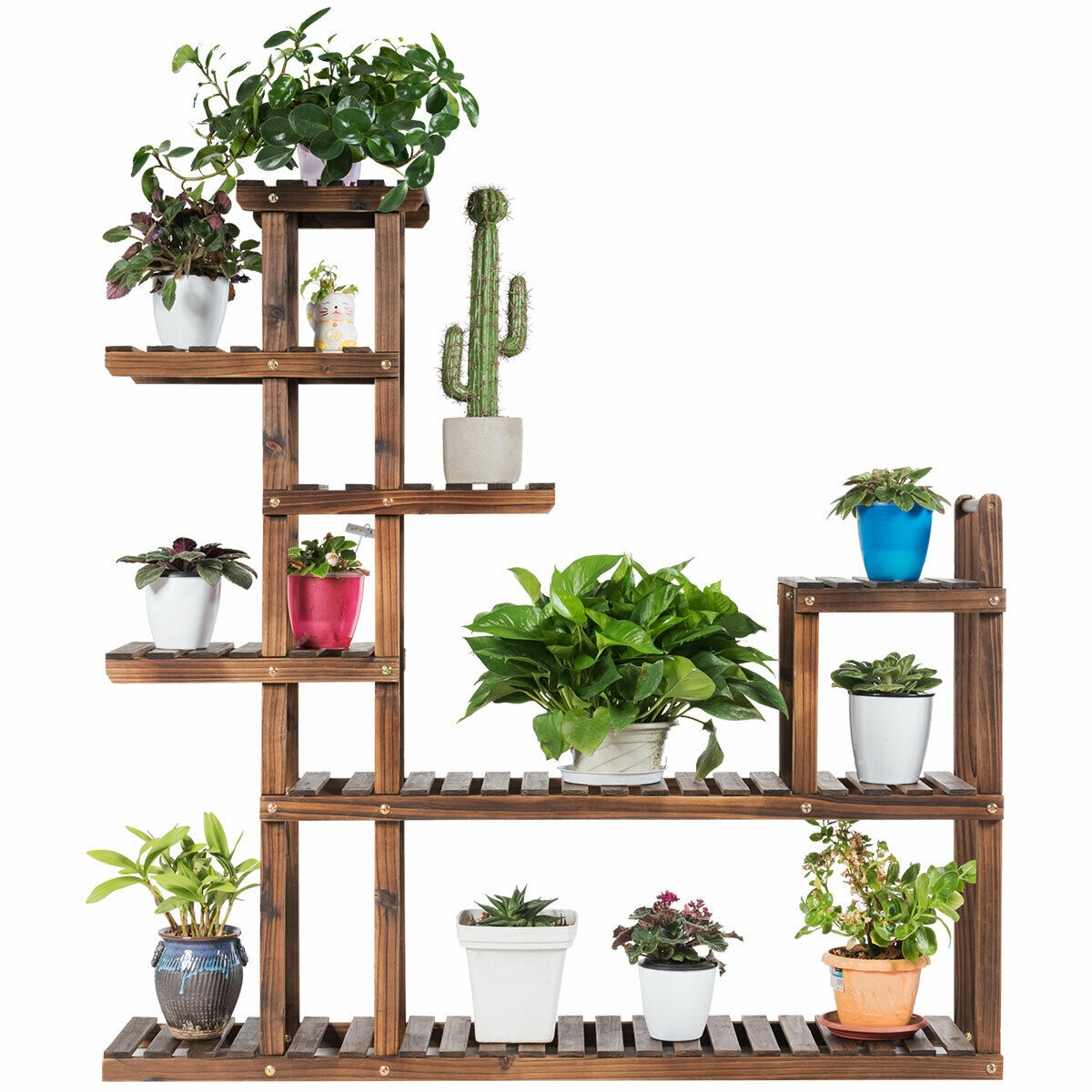 indoor plant stand with wheels Multi-Tier Plant Wood Stand