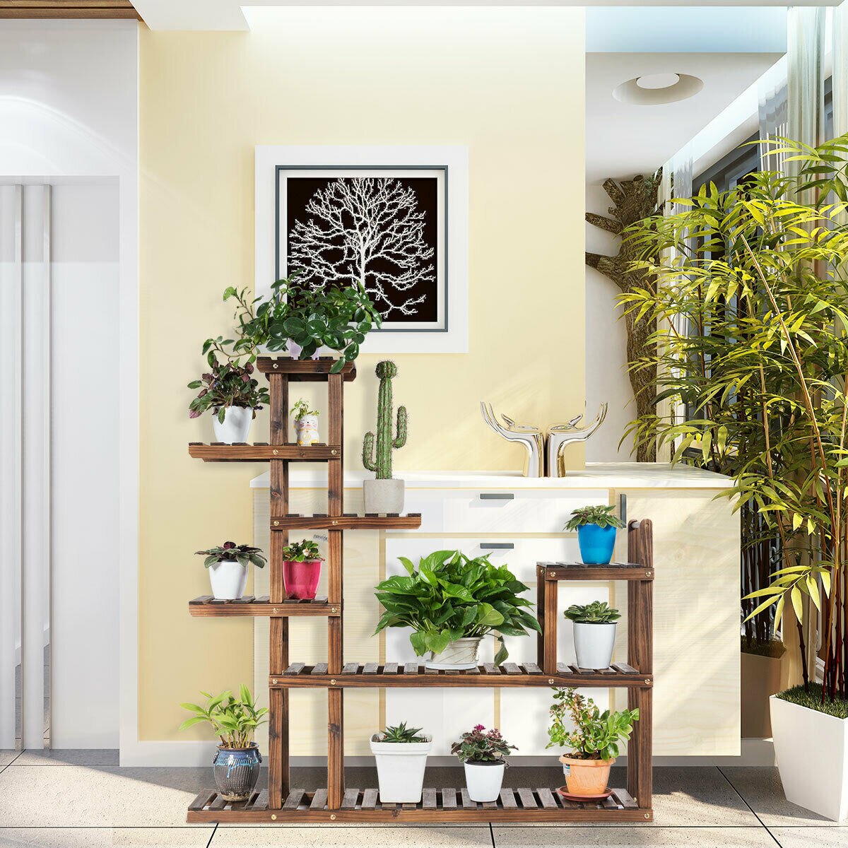 plant stand shelf indoor Multi-Tier Plant Wood Stand