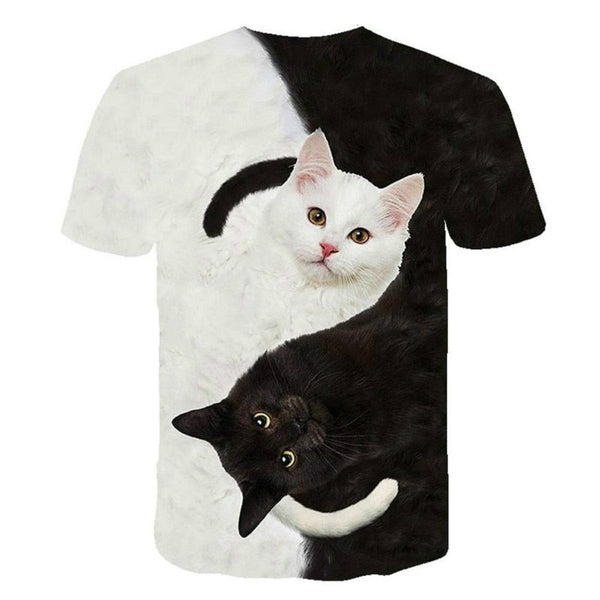 T-shirt Donna Gatto Yin Yang, Maglia Bianca E Nero Con Stampa Tao, Manica Corta, Idea Regalo Originale, Taglie Dalla S Alla XXL