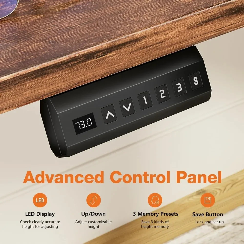 Optimize your workspace with our Rustic Brown Sit-to-Stand Electric Desk, offering a solid weight capacity and anti-collision technology for peace of mind.