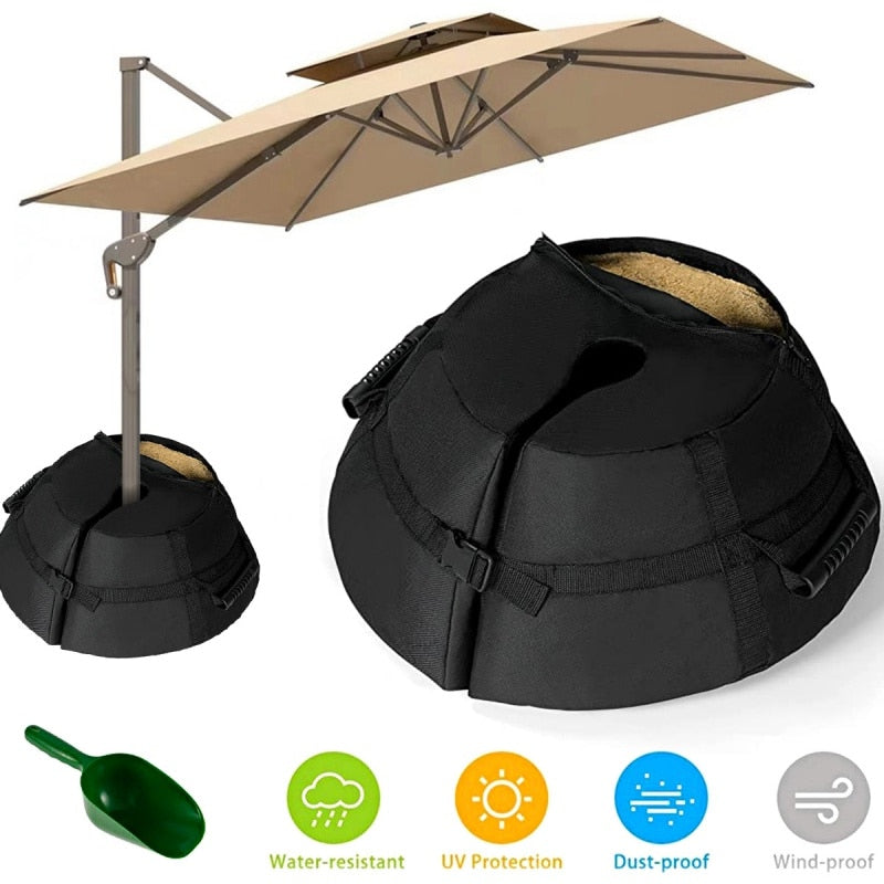 umbrella weighted base | in-ground umbrella base | umbrella base water filled | fillable umbrella base | beach umbrella sand bags | best umbrella stand for wind | where to buy sand for umbrella base | filled umbrella base with water or sand | sand filled umbrella base