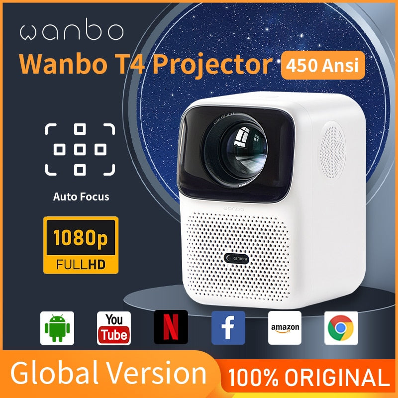 WANBO NEW T2 Max Projector 1080p Full Hd Android 9.0 Mini Wifi Auto Focus  450Ansi Portable Projector HIFI Sound Home Outdoor