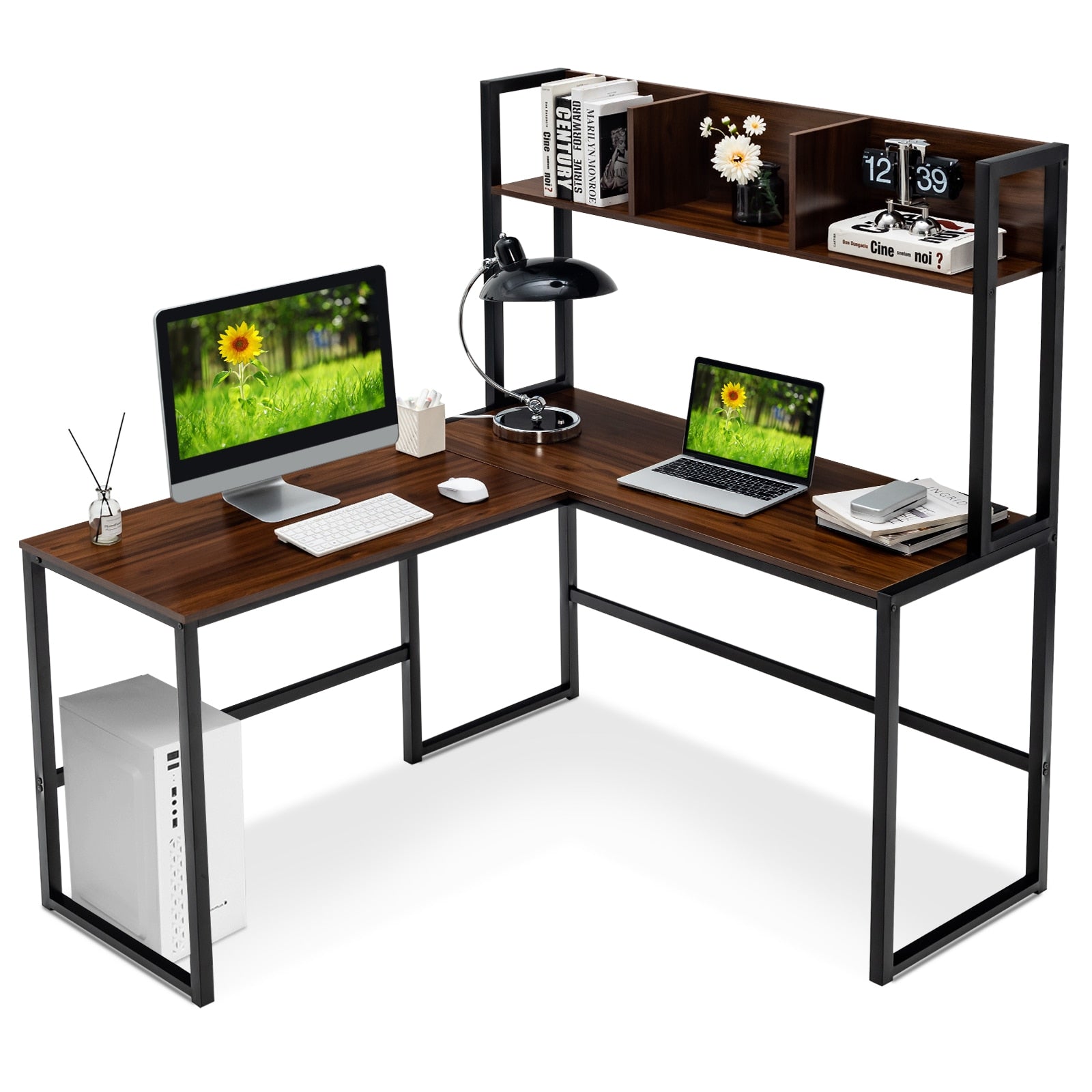 Home / Products / L-Shaped Computer Desk with Hutch