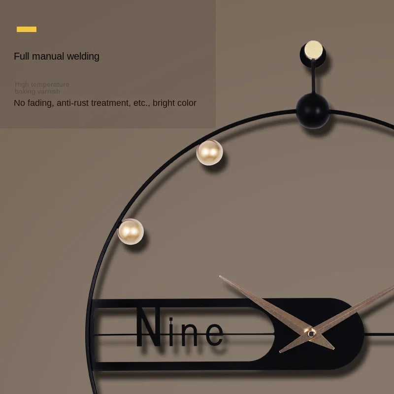 A living room with a modern Round Ring Wall Clock on the wall with tiny lights around the ring.