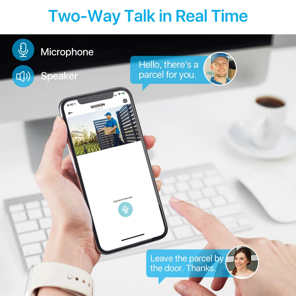 Two way talk in real time with AI detection for Outdoor Security Surveillance System.