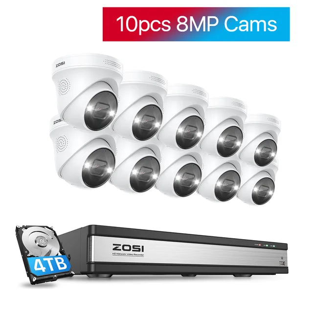 A video surveillance system with 10 CCTV cameras and a 4TB hard disk for outdoor security.