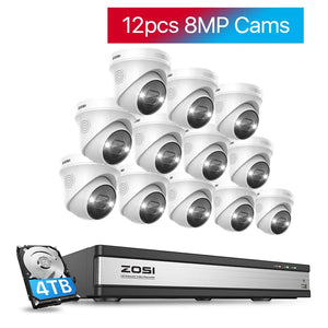 A video surveillance system with 12 CCTV cameras and a DVR for outdoor security.