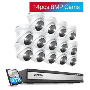 A video surveillance system with 14 CCTV cameras and a 4TB hard disk for outdoor security.