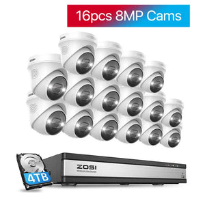 A video surveillance system with 16 CCTV cameras and a DVR for outdoor security.