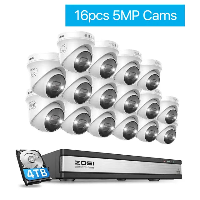 A video surveillance system with 16 CCTV cameras and a 4TB hard disk for outdoor security.