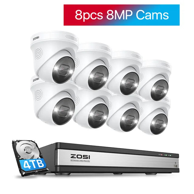 A video surveillance system with 8 CCTV cameras and a DVR for outdoor security.