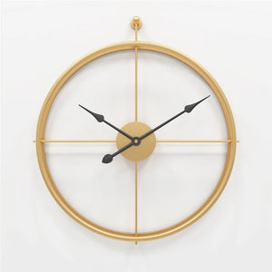 A minimalist ring wall clock with black hands mounted on a white background.