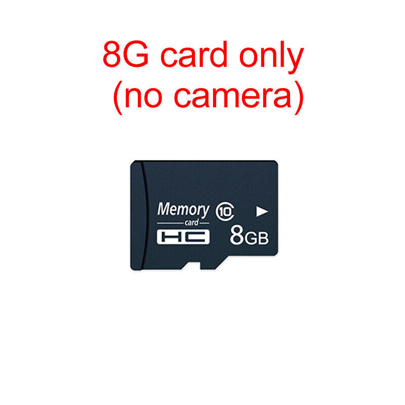 This discreet black 8GB microSD card is ideal for your Bird Clock SpyCam setup. The red text "8G card only (no camera)" ensures clarity and compatibility with devices featuring night vision and motion detection.