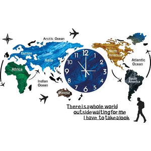 A unique world map wall clock perfect for travel enthusiasts or home decor.