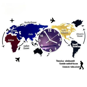A world map wall clock for travel enthusiasts.