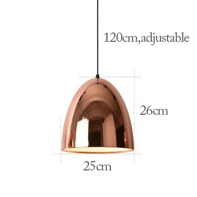 The Nordic Rose Gold Pendant Light has a copper-colored dome, blending sophisticated lighting with modern design. It's 25cm wide, 26cm high, and comes with an adjustable 120cm cord for versatile installation.