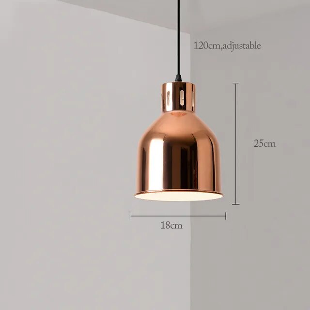 The Nordic Rose Gold Pendant Light combines elegance and modern design, featuring an 18cm diameter, 25cm height, and a 120cm adjustable cord—perfect for adding sophistication to any room.