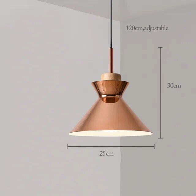 Enhance your space with the Nordic Rose Gold Pendant Light, showcasing a modern conical shade. Ideal for refined lighting, it measures 25cm in diameter, 30cm tall and has an adjustable hanging height of up to 120cm.